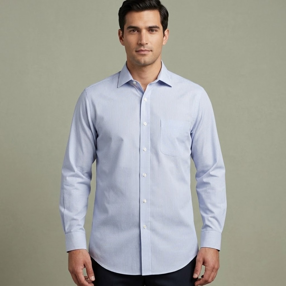 Jos A Bank Traveler Collection Dress Shirt Mens 15.5 35 Blue Striped EUC